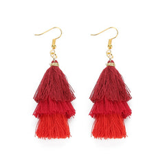 Bohemian Layered Fringed Tassel Drop Stacked Earrings