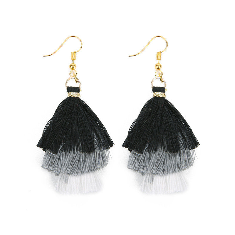 Bohemian Layered Fringed Tassel Drop Stacked Earrings