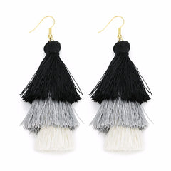 Bohemian Layered Fringed Tassel Drop Stacked Earrings