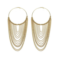 Long Circular Tassel Chain Drop Earrings