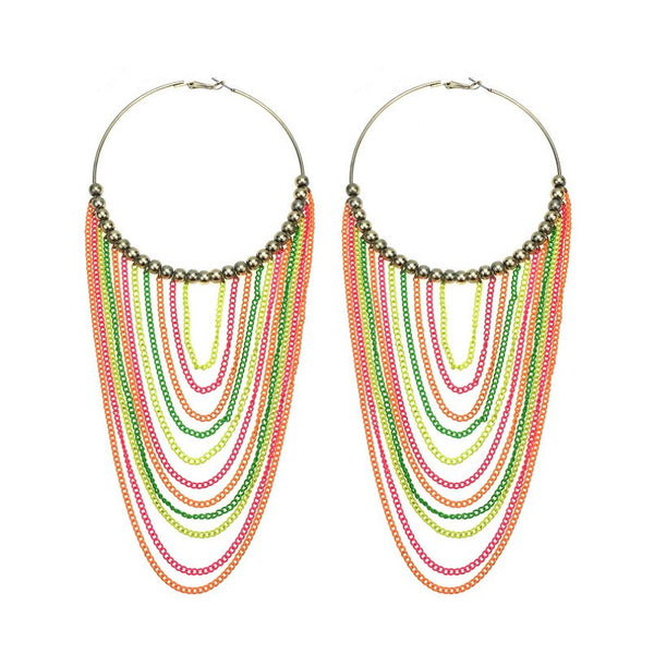 Long Circular Tassel Chain Drop Earrings