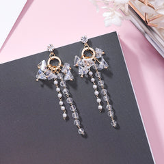 Pink Crystal Bead Tassel Drop Earrings