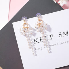 Pink Crystal Bead Tassel Drop Earrings