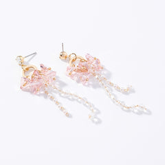 Pink Crystal Bead Tassel Drop Earrings