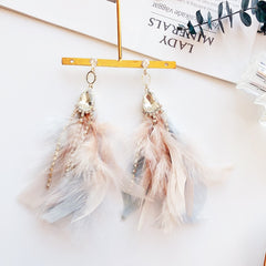 Delicate Blue and Pink Feather Crystal Charm Drop Earrings