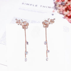 Cubic Zirconia Flower Tassel Drop Earrings