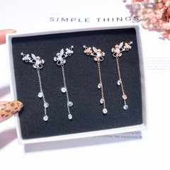 Cubic Zirconia Flower Tassel Drop Earrings