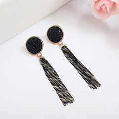 Black Crystal Long Tassel Earrings