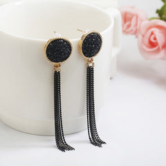 Black Crystal Long Tassel Earrings