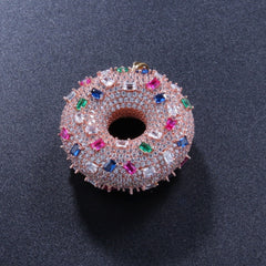 Cubic Zircon Encrusted Donut Pendant With Chain Neckclace