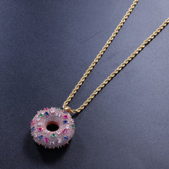 Cubic Zircon Encrusted Donut Pendant With Chain Neckclace