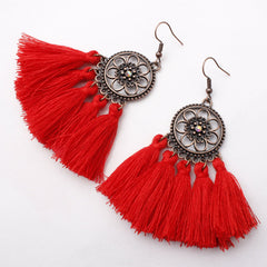 Sunflower Ethnic Dreamcatch Fringe Drop Earrings