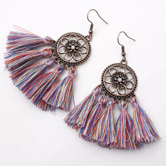 Sunflower Ethnic Dreamcatch Fringe Drop Earrings