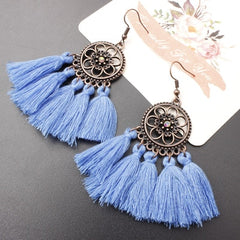 Sunflower Ethnic Dreamcatch Fringe Drop Earrings