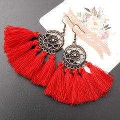 Sunflower Ethnic Dreamcatch Fringe Drop Earrings