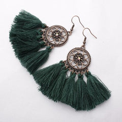 Sunflower Ethnic Dreamcatch Fringe Drop Earrings