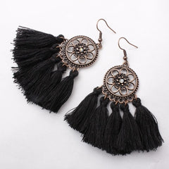 Sunflower Ethnic Dreamcatch Fringe Drop Earrings