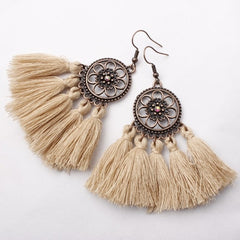 Sunflower Ethnic Dreamcatch Fringe Drop Earrings