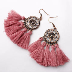 Sunflower Ethnic Dreamcatch Fringe Drop Earrings