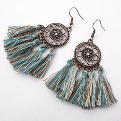 Sunflower Ethnic Dreamcatch Fringe Drop Earrings