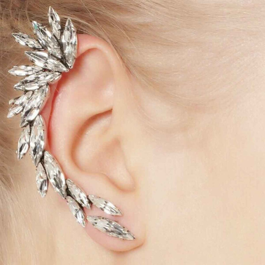 Silver Rhinstone Leaf Shape Cuff Wrap Earrings