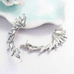 Silver Rhinstone Leaf Shape Cuff Wrap Earrings