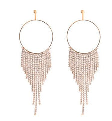 Rhinestone Tassel Drop Hoop Earrings