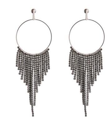 Rhinestone Tassel Drop Hoop Earrings