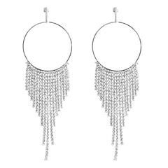 Rhinestone Tassel Drop Hoop Earrings