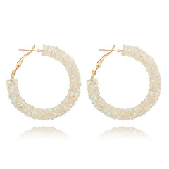 Rhinestone Covered Hoop Post Earrings