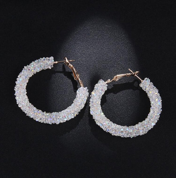 Rhinestone Covered Hoop Post Earrings