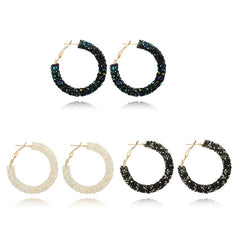 Rhinestone Covered Hoop Post Earrings