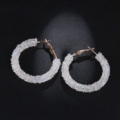 Rhinestone Covered Hoop Post Earrings