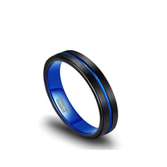 Unisex 4mm Black with Blue Inlay Tungsten Carbide Ring