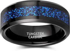 Men's 8mm Black Sandblasted Blue Carbon Fiber Tungsten Carbide Ring