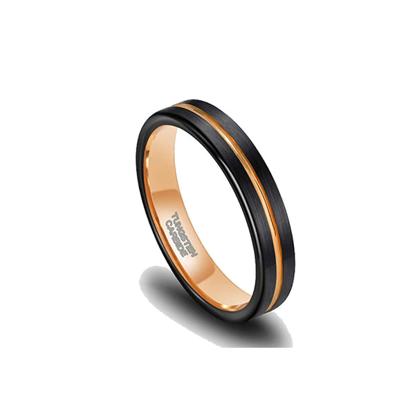 Unisex 4mm Black with Gold Inlay Tungsten Carbide Ring