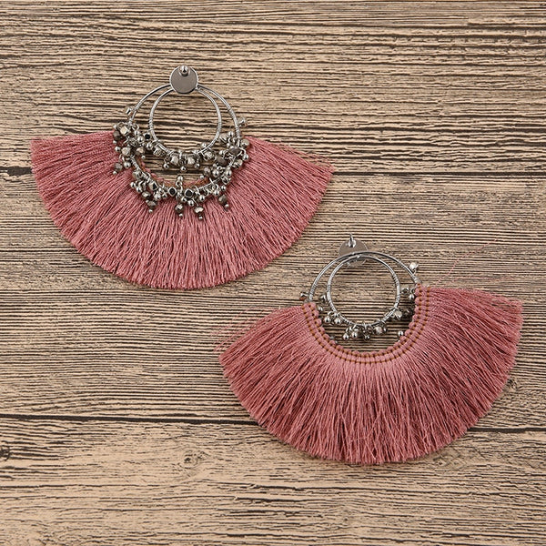 Rouge Boho Vintage Double Hoop Fringe Earrings