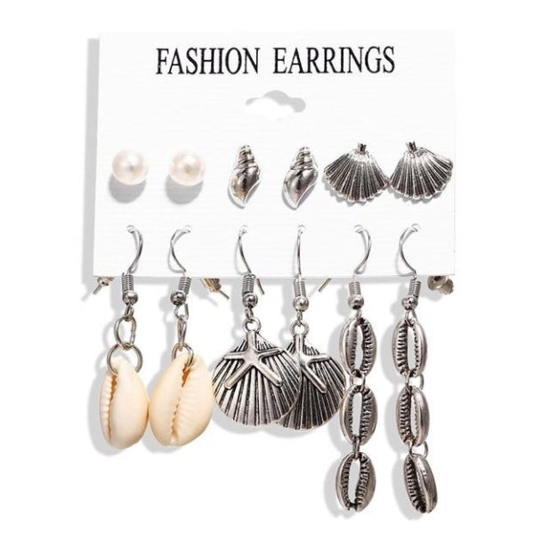 Women's Metal Seashell 6 Piece Set Drop | Post Earrings