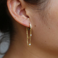 Cubic Zirconia and Sterling Silver Chain and Hoop Earrings
