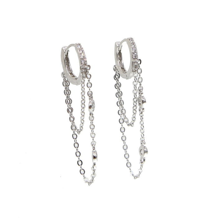 Cubic Zirconia and Sterling Silver Chain and Hoop Earrings