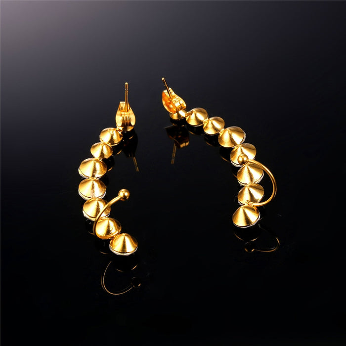 Curved Rhinestone Jacket Earring with Gold or Silver Accents