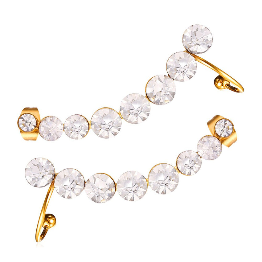 Curved Rhinestone Jacket Earring with Gold or Silver Accents