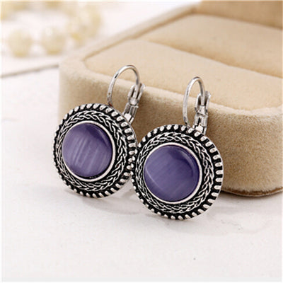 Round Vintage Silver Acrylic Opal Post Earrings