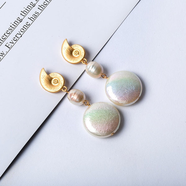 Summer Round Acrylic Iridescent Colored Sea Shell Post Earrings