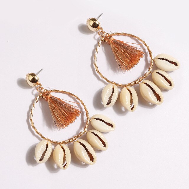 Summer Knit Wicker Sea Shell Tear Hoop Earrings