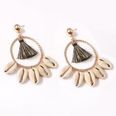 Summer Knit Wicker Sea Shell Tear Hoop Earrings