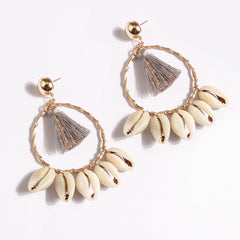 Summer Knit Wicker Sea Shell Tear Hoop Earrings