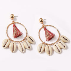 Summer Knit Wicker Sea Shell Tear Hoop Earrings