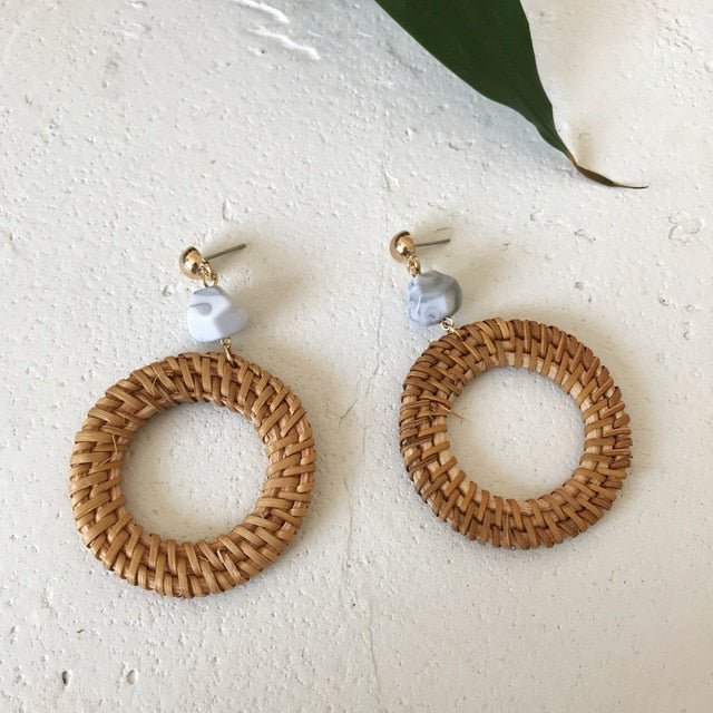 Summer Knit Wicker Hoop Earrings