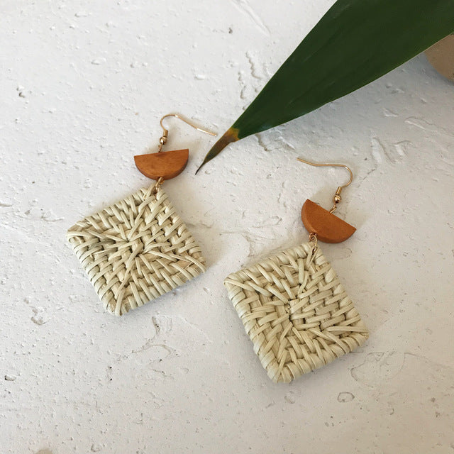 Summer Knit Wicker Hoop Earrings
